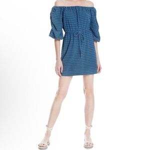Max Studio Striped Off-Shoulder Mini 3/4 Sleeve Dress, Blue & White, Sz M